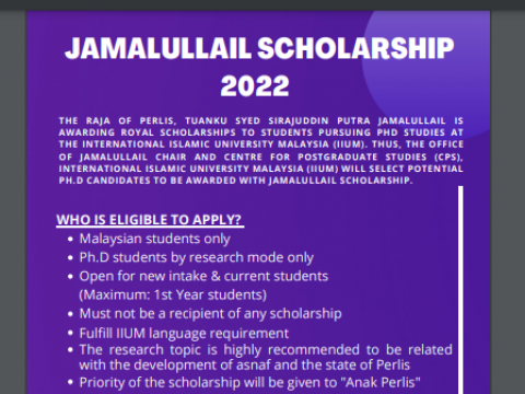 Jamalullail Scholarship - Deadline Extended to 31 March 2022