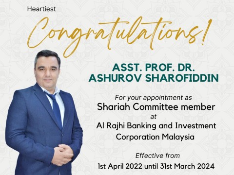 Heartiest Congratulations to Asst. Prof. Dr. Ashurov Sharofiddin