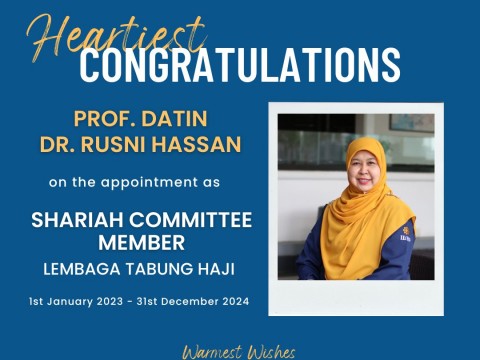 Heartiest Congratulations to Prof. Datin Dr. Rusni Hassan