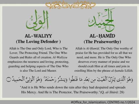 AL-WALIYY (The Loving Defender ) , AL- HAMID ( The Praiseworthy ) , AL-MUHSI (The All-Enumerating One)