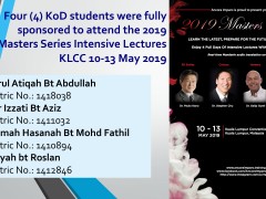 KOD students received sponsorship to attend  "2019 Masters Series Intensive Lectures-Learn the Latest, Prepare for the Future of Smiles"