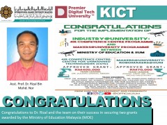 Congratulations to Dr. Rizal and the teams on their success in securing two grants awarded by the Ministry of Education Malaysia (MOE)