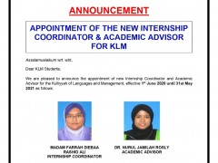 Appointment of the new Internship Coordinator & Academic Advisor for KLM