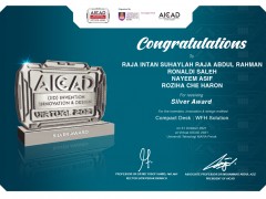Congratulations for receiving Silver Award in Virtual AICAD 2021, Universiti Teknologi MARA Perak for the invention, innovation and design entitled Compact Desk: WFH Solution