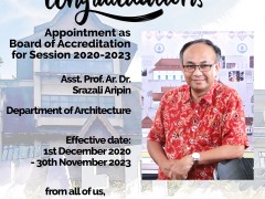Congratulations - Board of Accreditation: Asst. Prof. Ar. Dr. Srazali Aripin