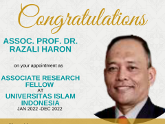 CONGRATULATIONS TO ASSOC. PROF. DR. RAZALI HARON FOR BEING APPOINTED ASSOCIATE RESEARCH FELLOW AT UNIVERSITAS  ISLAM INDONESIA
