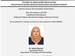 We are pleased to welcome on board our new academic in KIRKHS:-Dr.Sohela Mustari