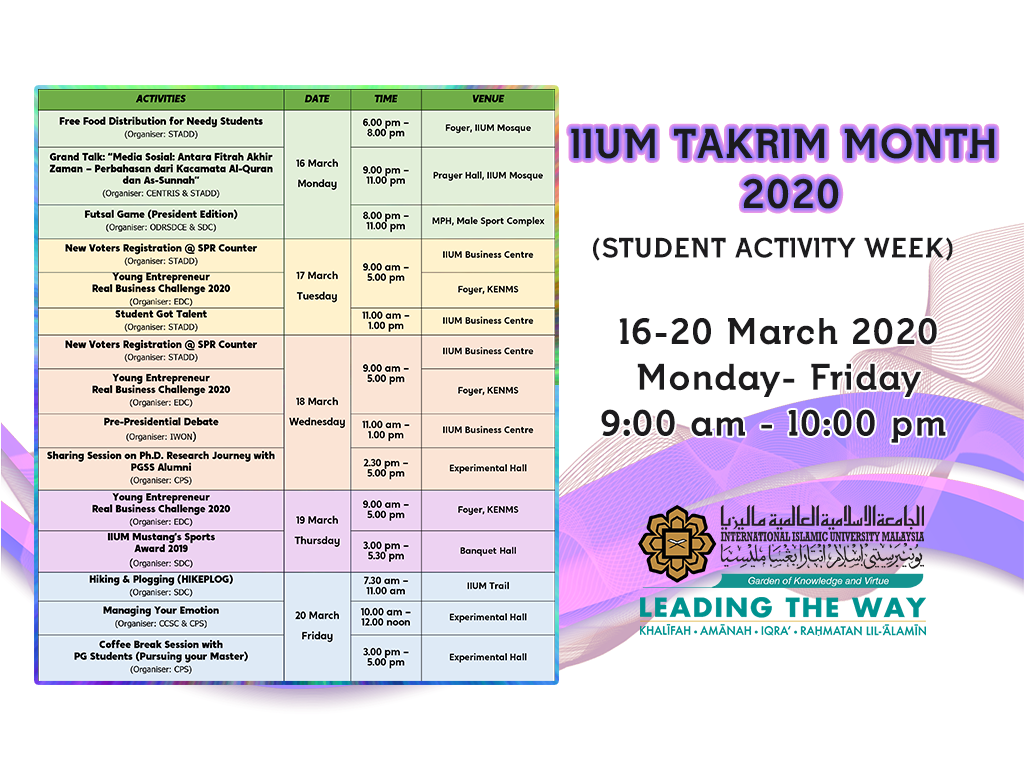 IIUM TAKRIM MONTH 2020 (STUDENT ACTIVITY WEEK)