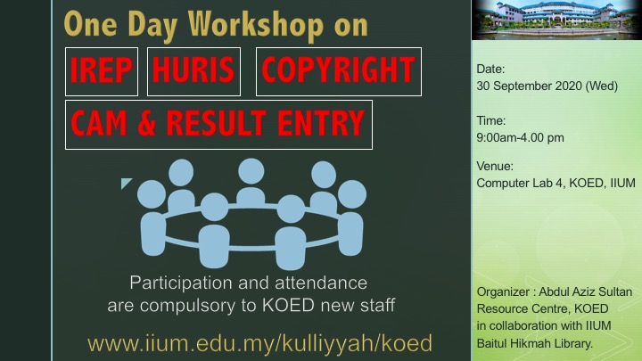 One Day Workshop on IREP, HURIS, COPYRIGHT & CAM AND RESULT ENTRY
