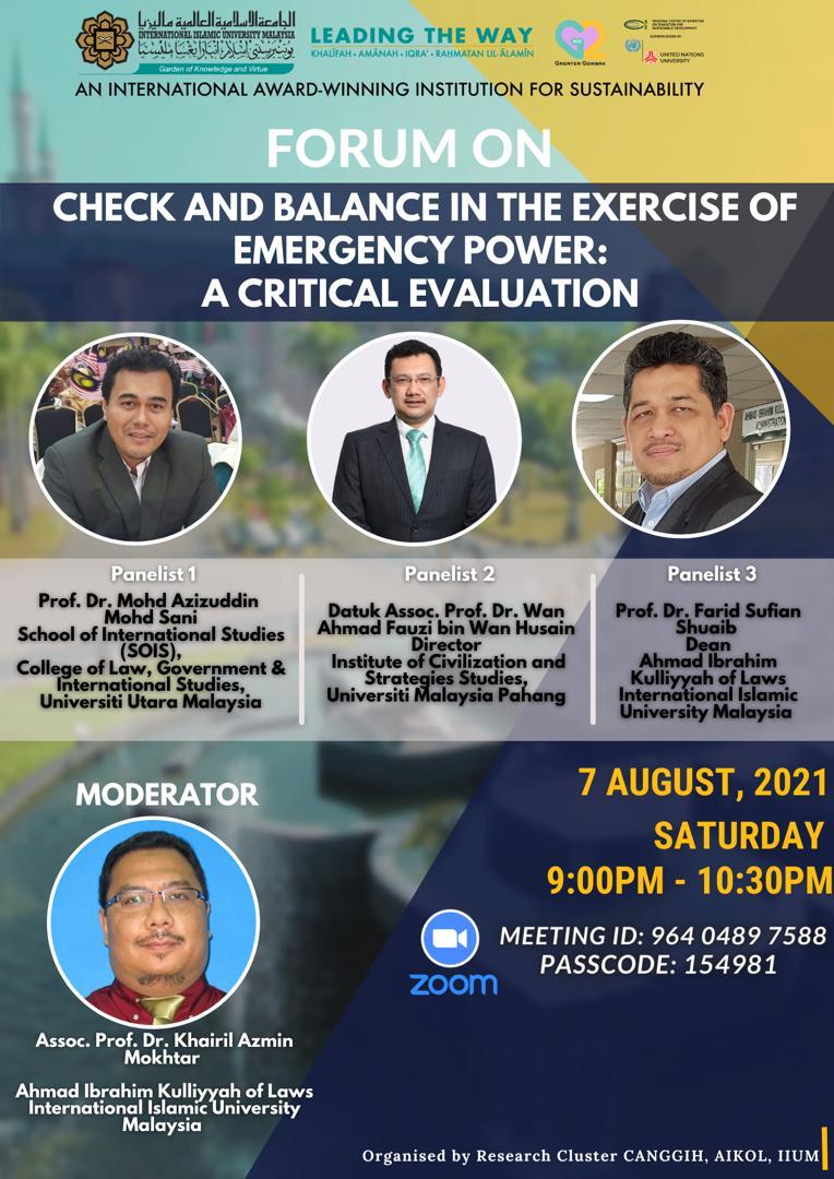 FORUM ON CHECK AND BALANCE IN THE EXERCISE OF EMERGENCY POWER: A CRITICAL EVALUATION