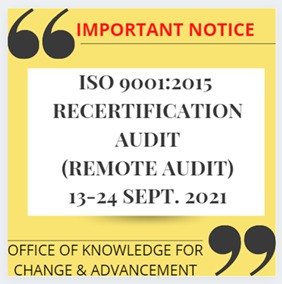 ISO 9001:2015 Internal Audit 2021 (Remote Audit)