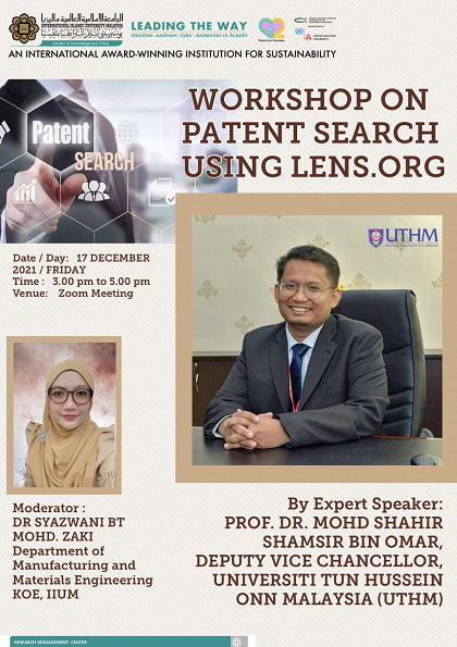 INVITATION TO THE WORKSHOP ON PATENT SEARCH USING LENS.ORG